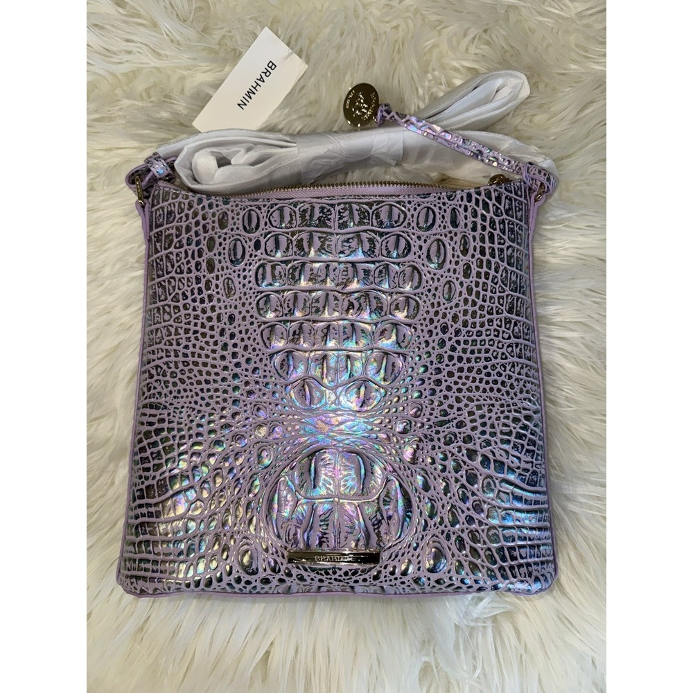 BRAHMIN Croc Embossed Crossbody Bag NWT Iridescent Purple Shimmer HARD TO FIND